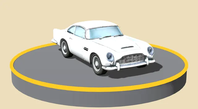 Aston Martin DB5 döner tablada, önden görünüm