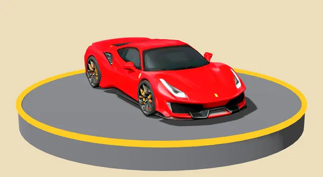 Ferrari 488 Pista döner tablada, önden görünüm