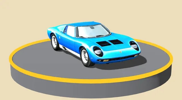 Lamborghini Miura döner tablada, önden görünüm