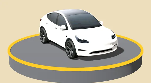 Tesla Model Y döner tablada, önden görünüm
